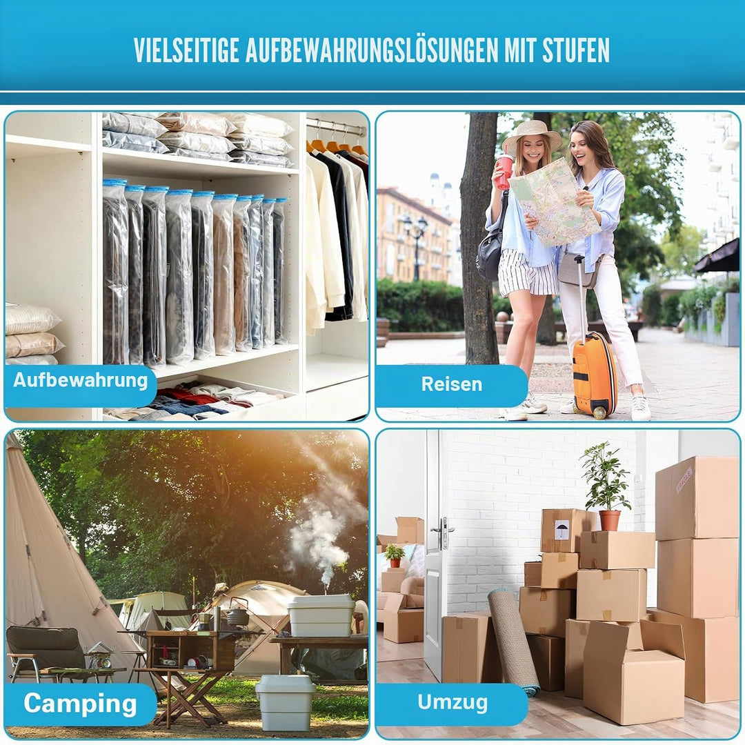 Vakuumbeutel für Kleidung mit Elektrischer Luftpumpe, 15PCS Vacuum Bags, 3xJumbo, 3xGross, 4xMittelg