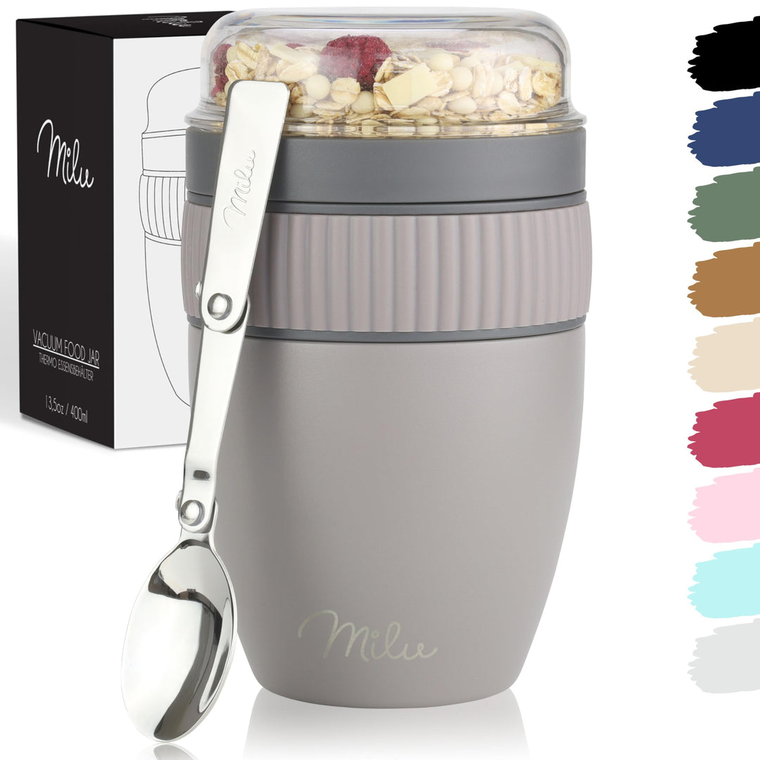 Milu Müslibecher to go 400ml I isolierter Edelstahl Joghurtbecher für Müsli I auslaufsicherer Becher