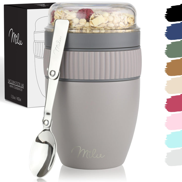 Milu Müslibecher to go 400ml I isolierter Edelstahl Joghurtbecher für Müsli I auslaufsicherer Becher
