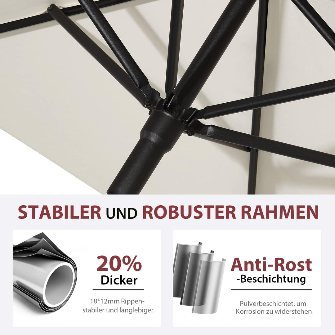 Sekey® 180cm Sonnenschirm | Gartenschirm für Terrasse,Balkon & Garten,Windfest Kippbar Creme UPF 50+