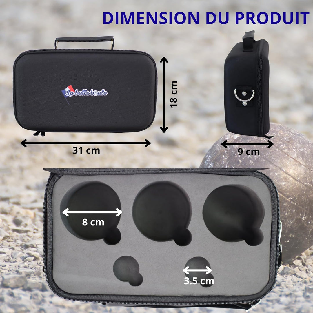 Tasche für Boccia, Hartschale, 3 Kugeln bis 8 cm, Tripletttasche für Petanque, Transporttasche, leis