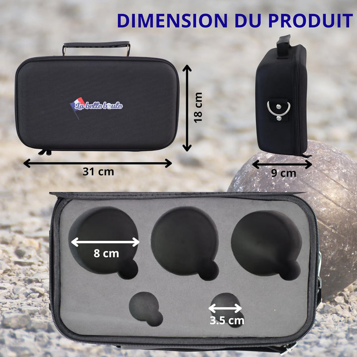 Tasche für Boccia, Hartschale, 3 Kugeln bis 8 cm, Tripletttasche für Petanque, Transporttasche, leis