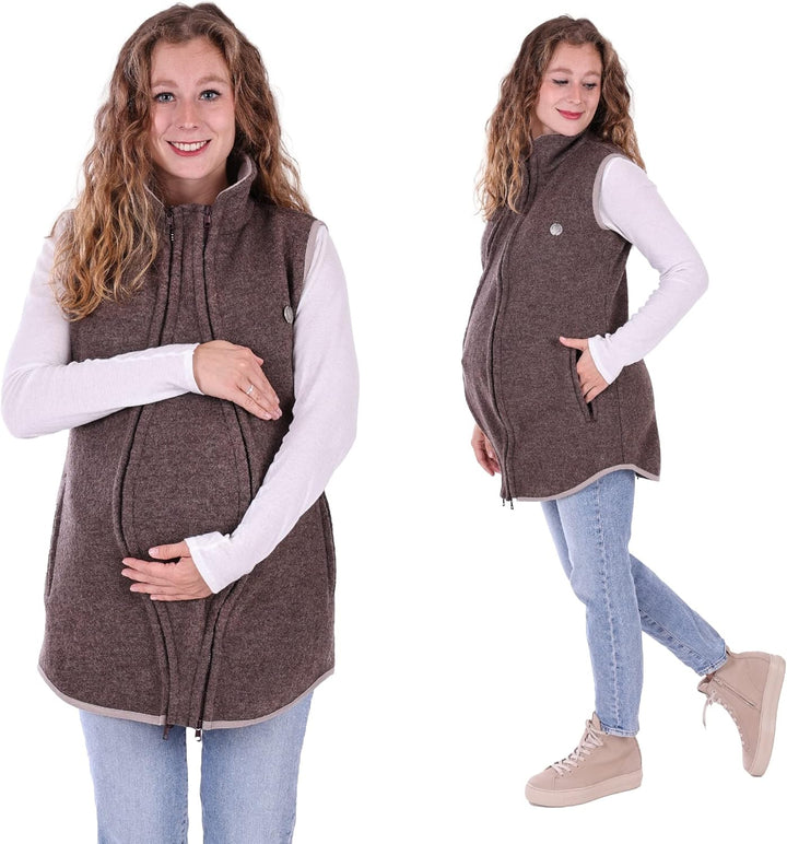 Viva la Mama - Trageweste aus Wollwalk Umstandsweste Wollweste zum Babytragen - PEVE S braun, S brau