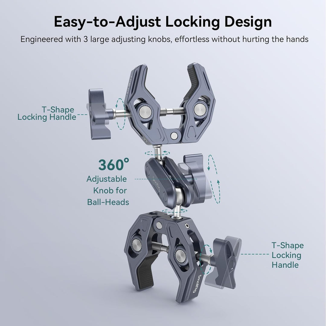 SMALLRIG Super Clamp mit doppelten krabbenförmigen Klemmen, doppelte Kameraklemme, Magic Arm Doppelk