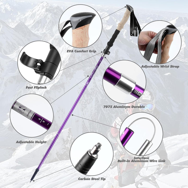 Wanderstöcke Faltbar 105-125 cm 7075 Aluminium, 2 Nordic Walking Stöcke mit Klemmverschluss, 4 Paar