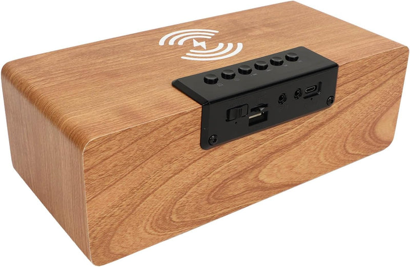 Tbest Digitaler Holzwecker, Holz-Bluetooth-Lautsprecher, Wecker mit FM-Radio, Kabelloses Handy-Ladeg