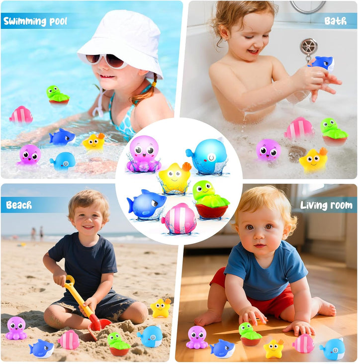6 Stück Badespielzeug Leuchtend für Babys und Kleinkinder, Sensorisches Baby Badespielzeug mit Blink