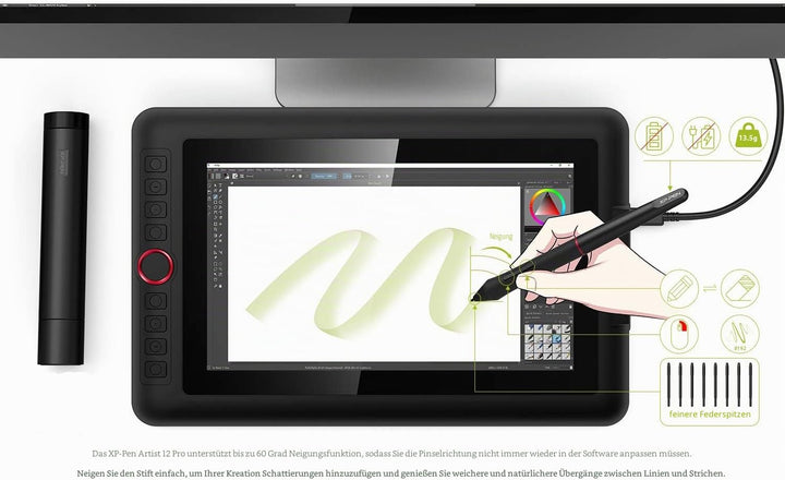 XP-PEN Artist 12 Pro Grafiktablett mit HD-IPS-Display, 11,6 Zoll (11,6 Zoll), Eingabestift mit 8192