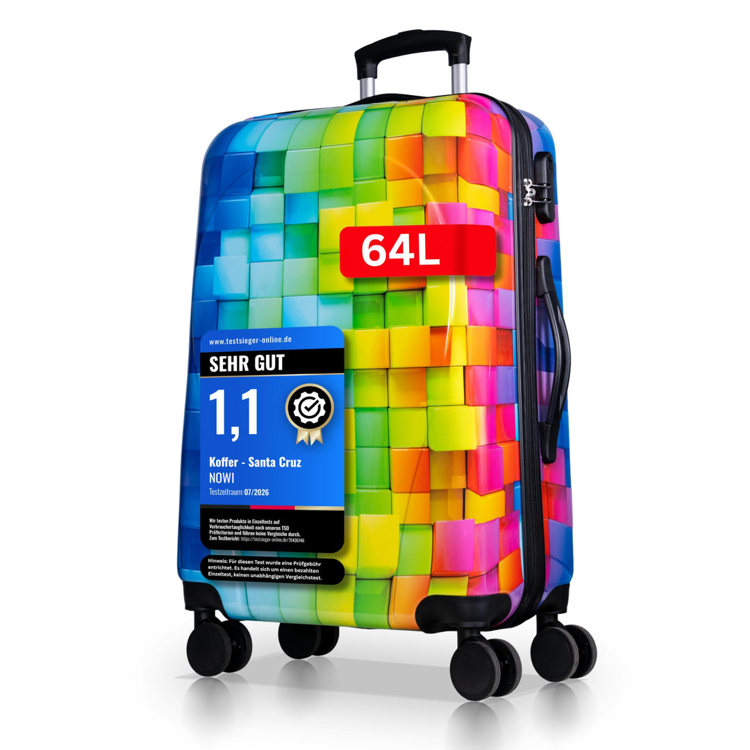 NOWI Hartschalenkoffer Mittelgross – 68L Volumen – 8 Rollen 360° drehbar – Leichter ABS Koffer mit Z
