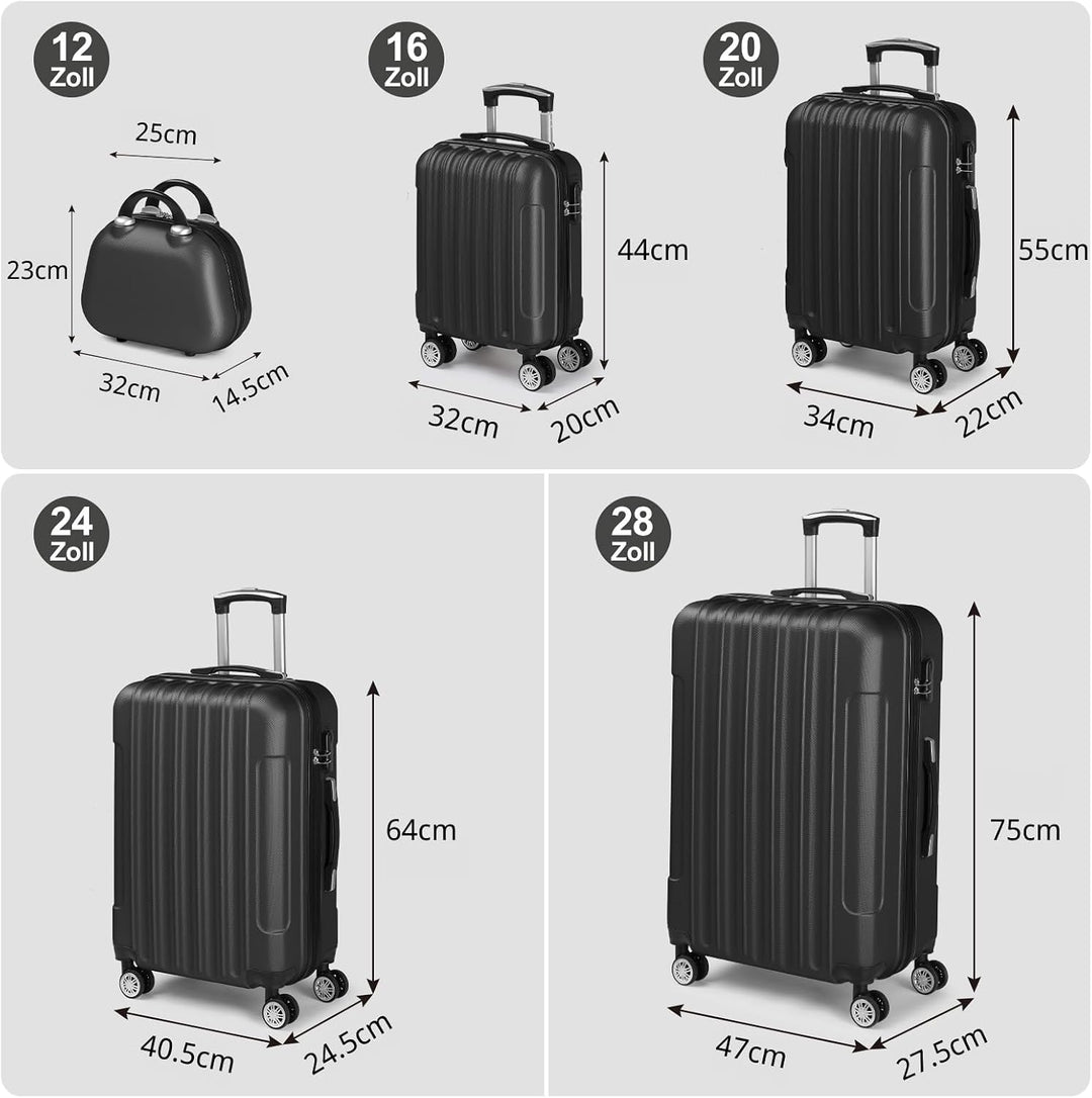 LALAHO Kofferset 5 teilig, Reisekoffer Set mit Kosmetikkoffer, Hartschalen Koffer Set aus ABS, Gepäc