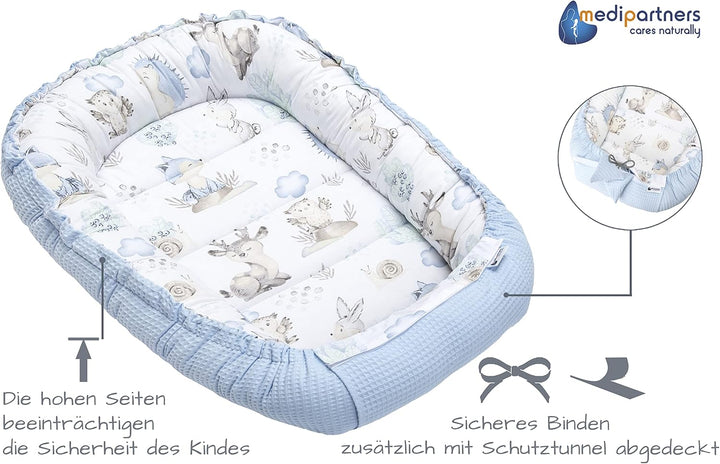 Medi Partners Babynest Kuschelnest Babynestchen 100% Baumwolle Waffle Nestchen Reisebett für Babys S