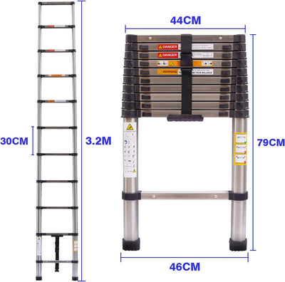 Teleskopleiter 3,2M, Klappleiter, Edelstahl, Leiter max. 150 kg,von Wohnmobilen, Gartenarbeiten, Rep