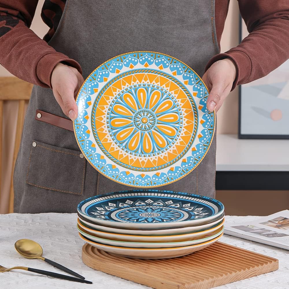 Teller Set Speiseteller Essteller Porzellan - Bunt Gross 25 cm - Flache Keramik Mikrowellen und Spül