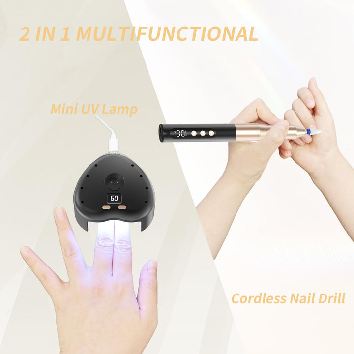 Nagelfräser Kabellos, Elektrische Nagelfeile Professionelle 2 in 1 Fräser für Gelnägel Acrylnägel mi