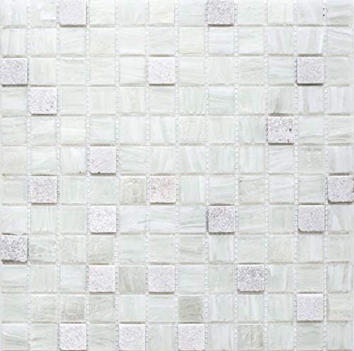 Mosaik Fliese Transluzent weiss Glasmosaik Crystal Stein Cream weiss für WAND BAD DUSCHE KÜCHE FLIES
