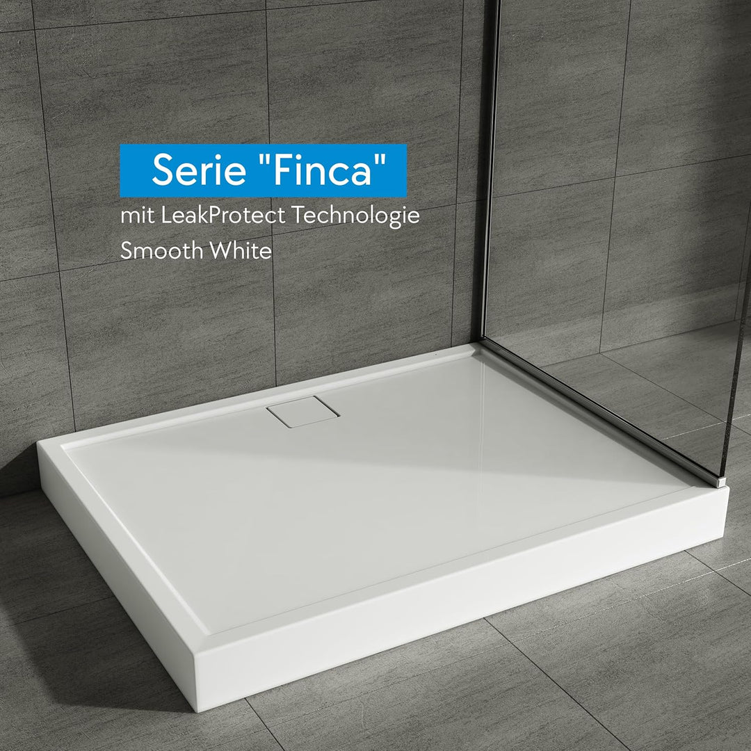 AQUABAD Duschwanne/Duschtasse | Komplettset Finca mit LeakProtect Technologie Smooth White 80x140cm