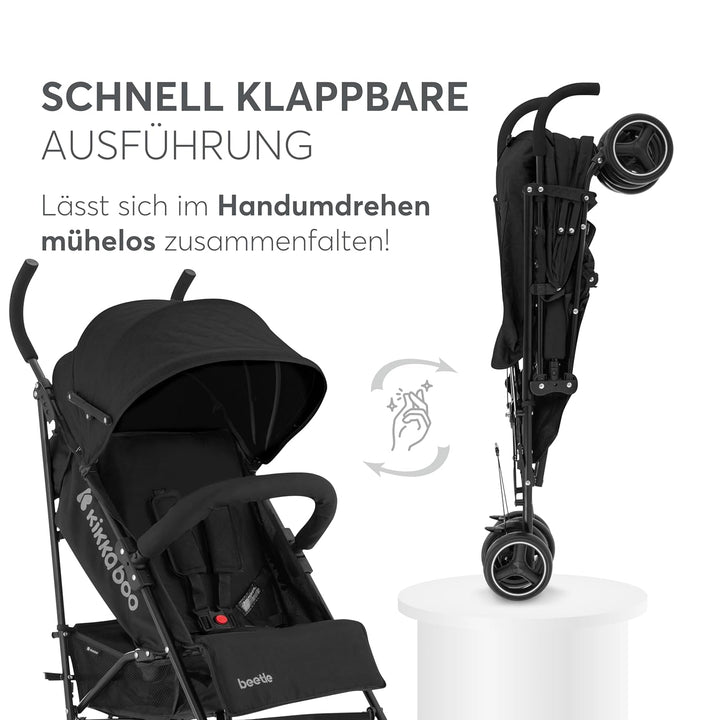 KikkaBoo BEETLE Kinderwagen, Kinderwagen bis 22 kg, faltbar, leicht, kompakt, Schwarz, Schwarz