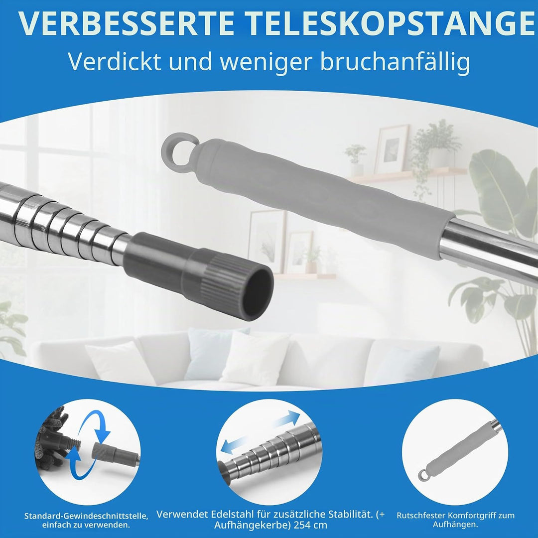 7 Stück Duster, Staubwischer Teleskop Stange und Biegbar Eckbesen, Duster Mikrofaser lang ausziehbar