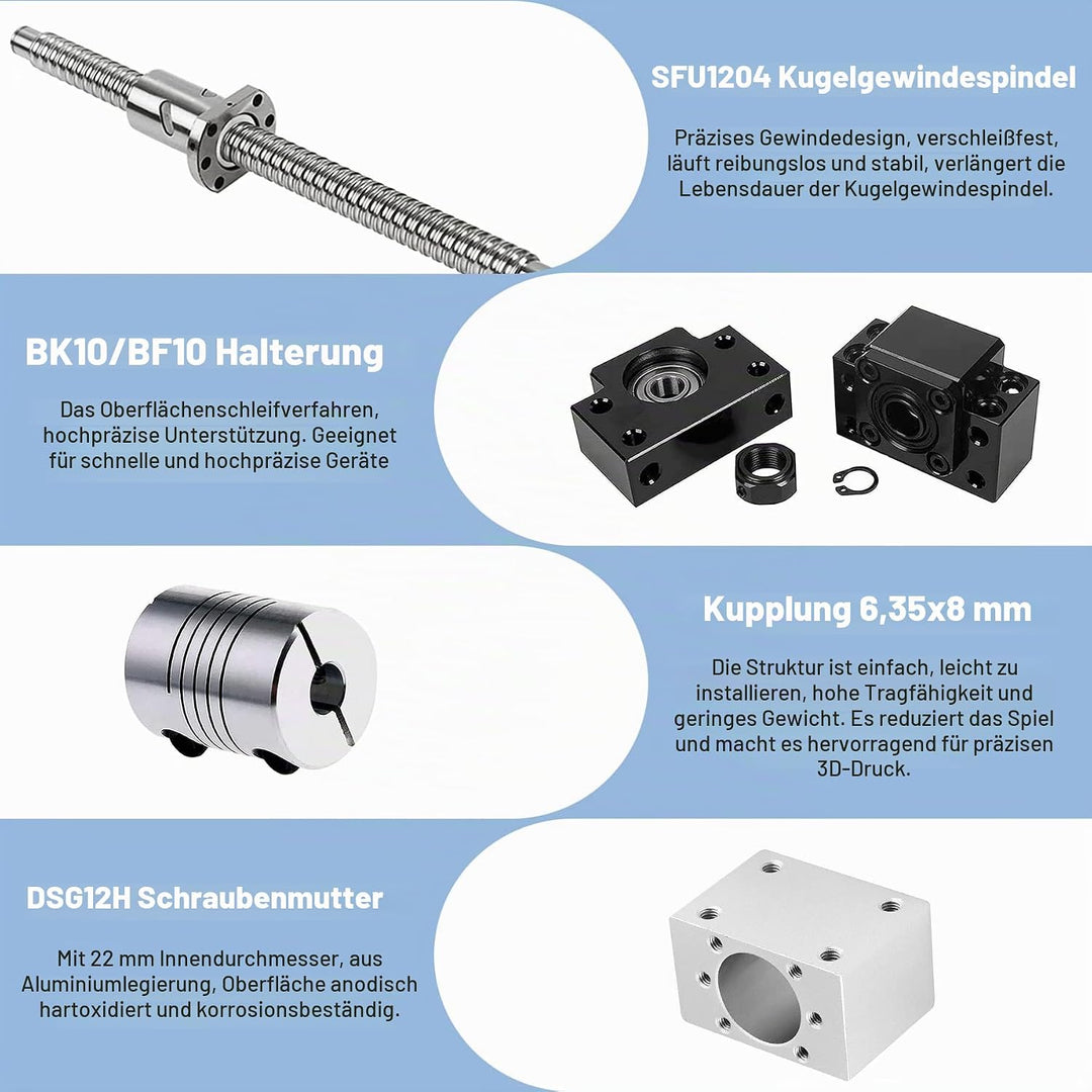 CNCMANS SFU1204 Kugelumlaufspindel, SFU1204 400mm Edelstahl Ball Screw Gewindespindel mit Bearbeitet