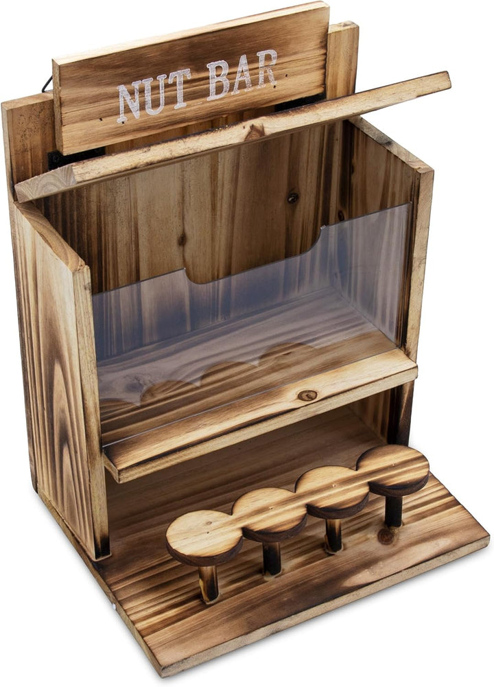 Eichhörnchen Futterstation NUT BAR aus Holz - 32 x 24 cm - Garten Deko Futterspender mit Klappdeckel
