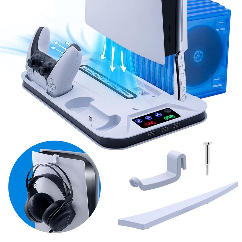 Mcbazel PS5 Kühlung Ladegerät PS 5 ständer vertikal Kühlständer mit Headset-Halterung LED-Anzeige mi
