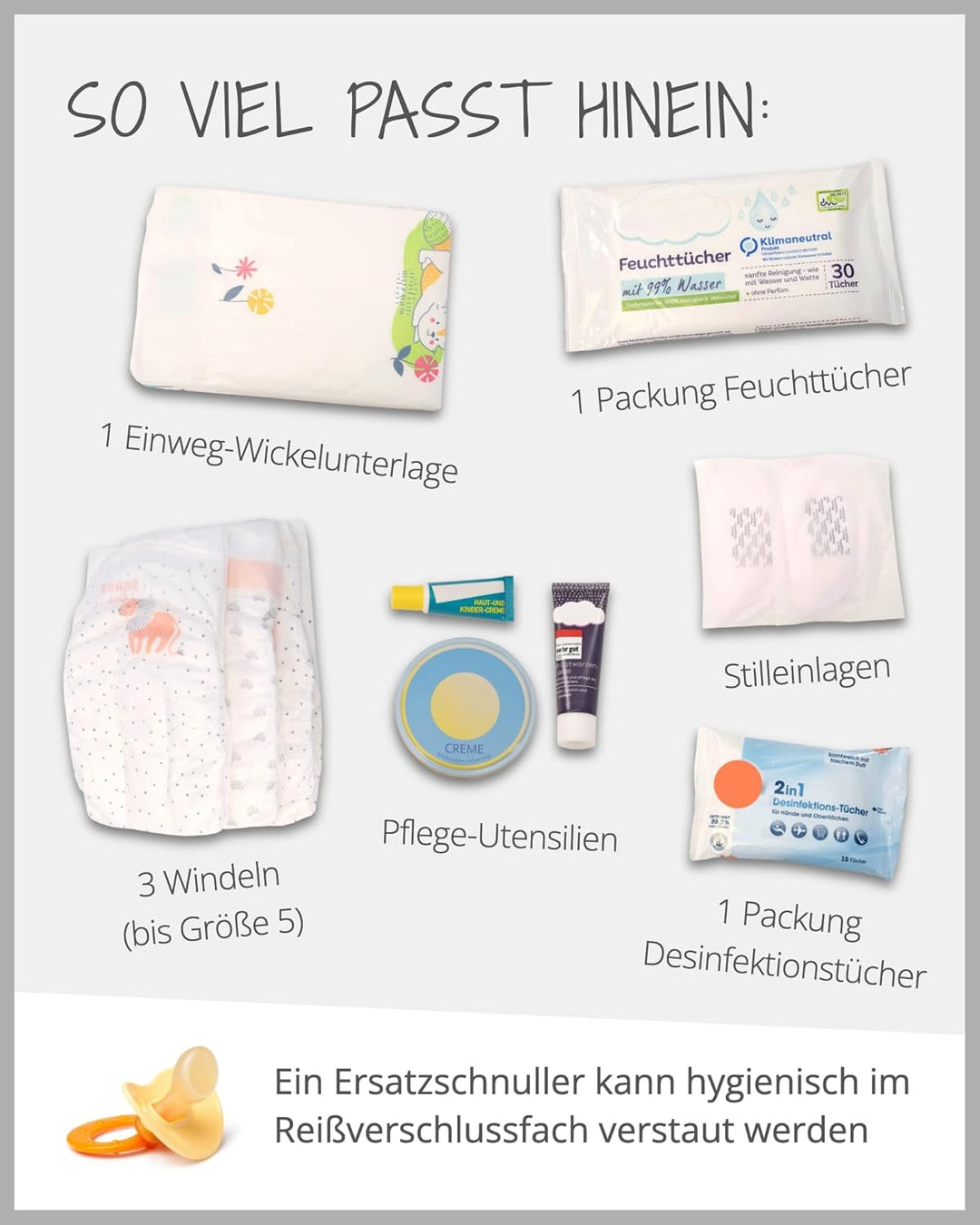 ULLENBOOM ® Windeltasche für unterwegs (Made in EU) - Wickeltasche für bis zu 3 Windeln, Feuchttüche