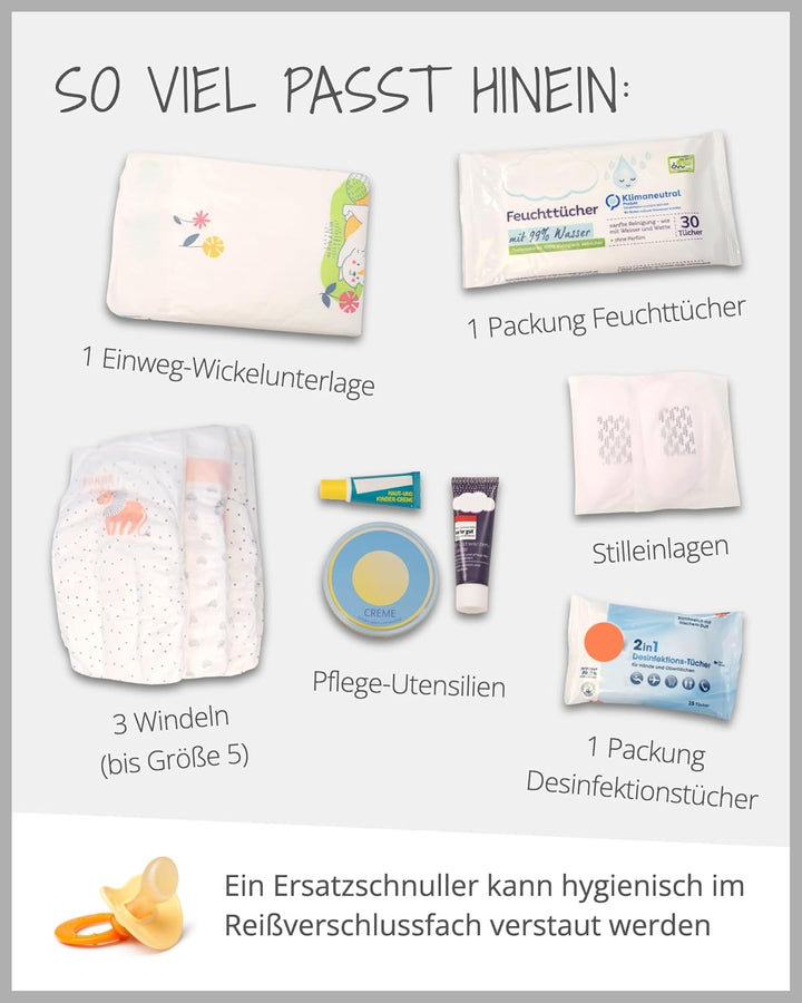 ULLENBOOM ® Windeltasche für unterwegs (Made in EU) - Wickeltasche für bis zu 3 Windeln, Feuchttüche