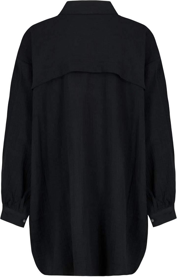 Sublevel Damen Musselin Bluse Muslin Long-Bluse Langarm Oversize Baumwolle S-M Schwarz, S-M Schwarz