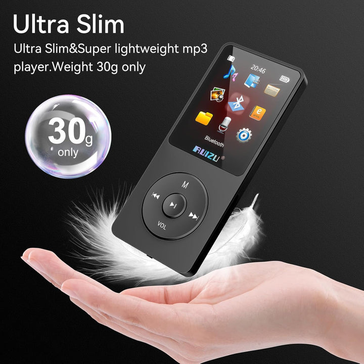 16GB MP3 Player mit Bluetooth 5.3, Ultraleicht (30 Gramm), bis zu 80 Stunden Akkulaufzeit, 1.8-Zoll-