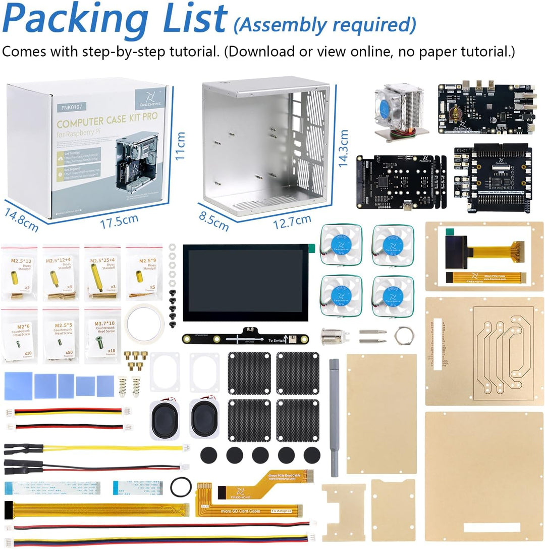 FREENOVE Raspberry Pi 5 NAS Case Kit, Quad M.2 NVMe SSD Slots, 5 PWM ARGB Fans Light Sync, CPU Tower
