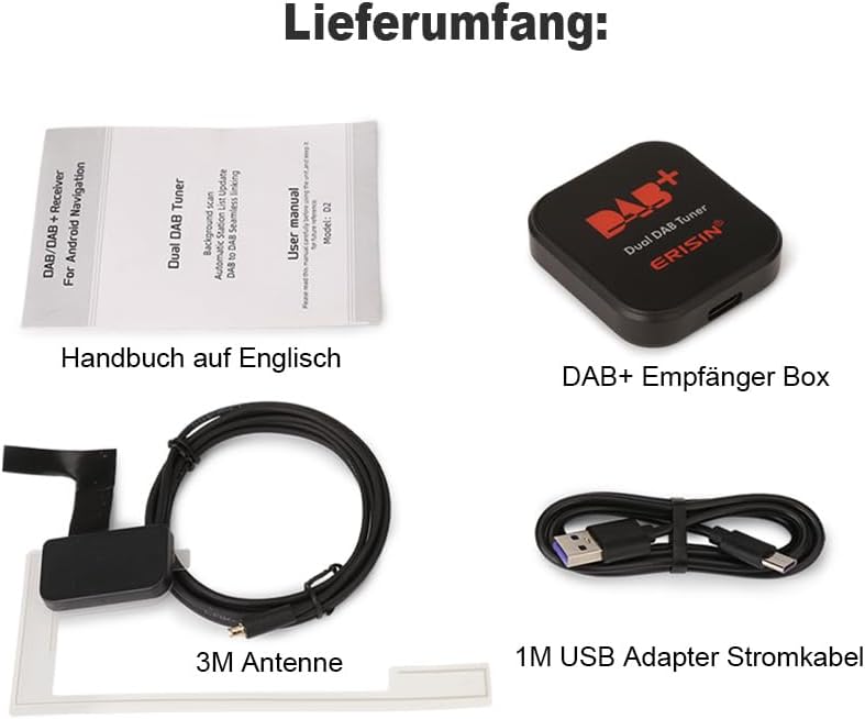Erisin Dual Tuner DAB+ Digital Radio Box Antenne mit Verstärkter Antenne Kit Adapter für Auto Stereo