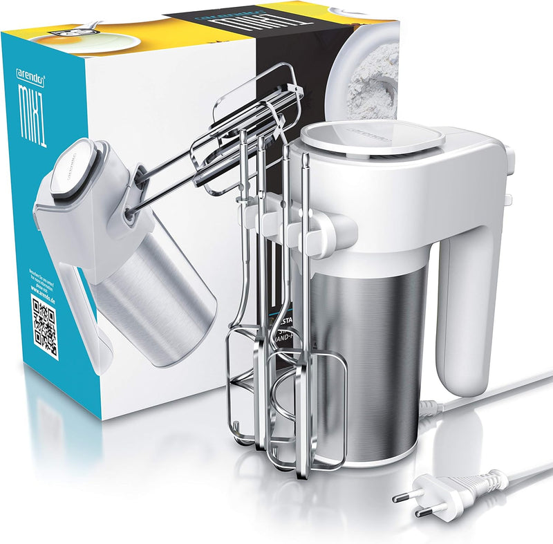 Arendo - Elektrischer Handmixer Edelstahl 400 W - Handrührer mit 5 Geschwindigkeiten inkl. Turbofunk