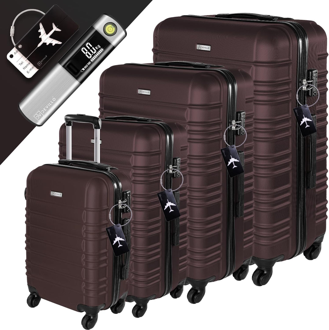 Devillo® Hartschalenkofferset Kofferset 4tlg. S-M-L-XL, Braun - Hard Shell Trolley Koffer Reisekoffe