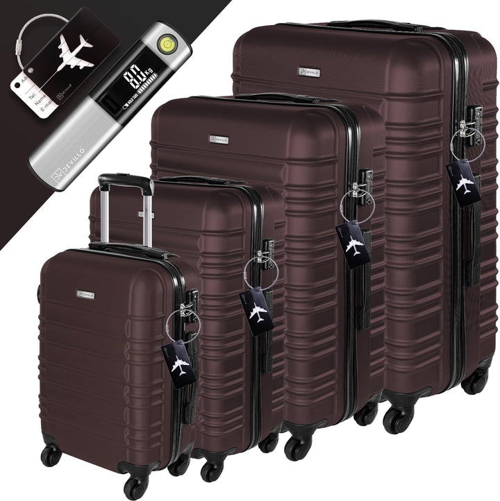 Devillo® Hartschalenkofferset Kofferset 4tlg. S-M-L-XL, Braun - Hard Shell Trolley Koffer Reisekoffe