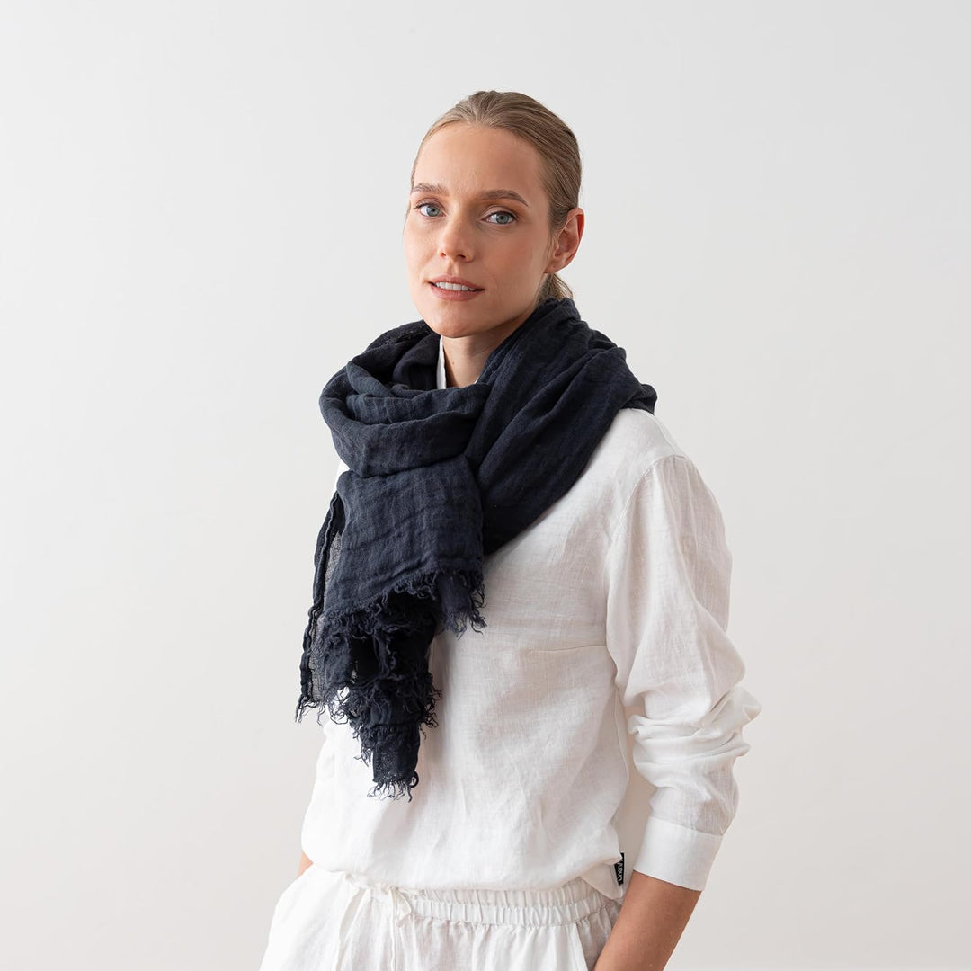 LinenMe - 100% Leinen Sommerschlal 100 x 200 cm Garza Fringe - Leichter Schal Herren Damen Unisex -