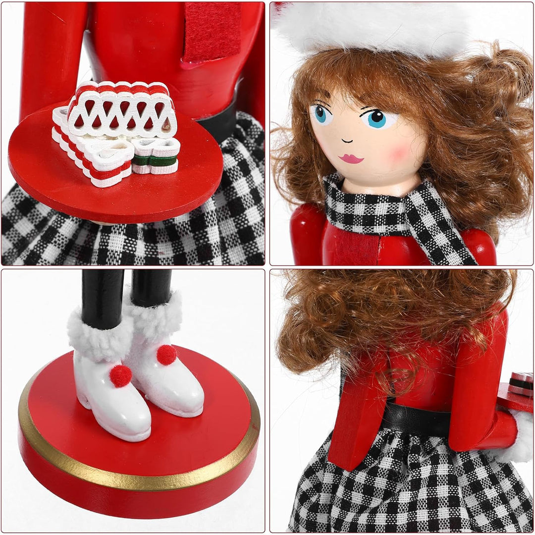 Ciieeo Weihnachtsfrau-Nussknacker Roter Back-Nussknacker Hölzerne -Ornamente Traditionelle -Puppen F