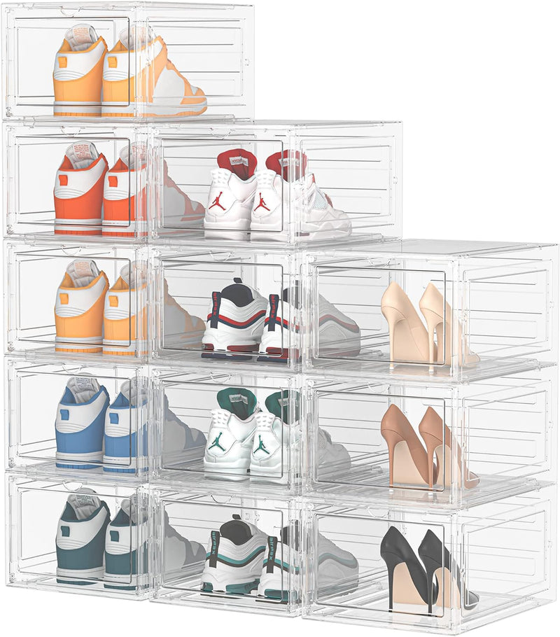 HOMIDEC Schuhboxen Stapelbar Transparent, 12 Stück Hartplastik Schuhkarton mit Deckel, Schuhaufbewah