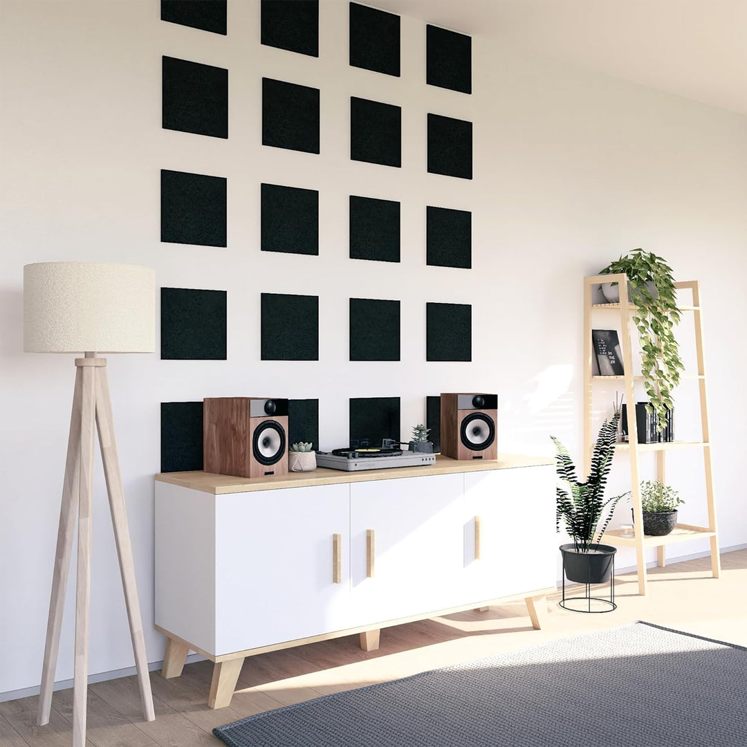 vilz 12 Stück Akustik Panel aus recyceltem Filz - Schalldämmer Quadrate 250x250x9 mm Farbe Schwarz f