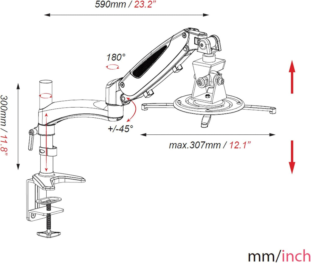 HFTEK – Universal-Tisch-Halterung mit Standfuss für Beamer und Projektoren – neigbar – schwenkbar (G