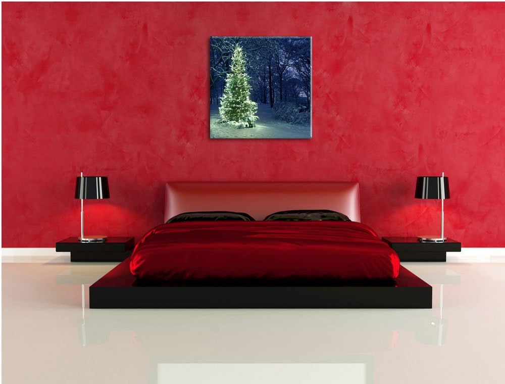Pixxprint Leuchtender Weihnachtsbaum, Format: 70x70 auf Leinwand, 70x70