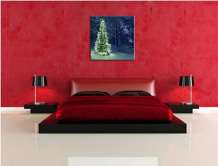 Pixxprint Leuchtender Weihnachtsbaum, Format: 70x70 auf Leinwand, 70x70