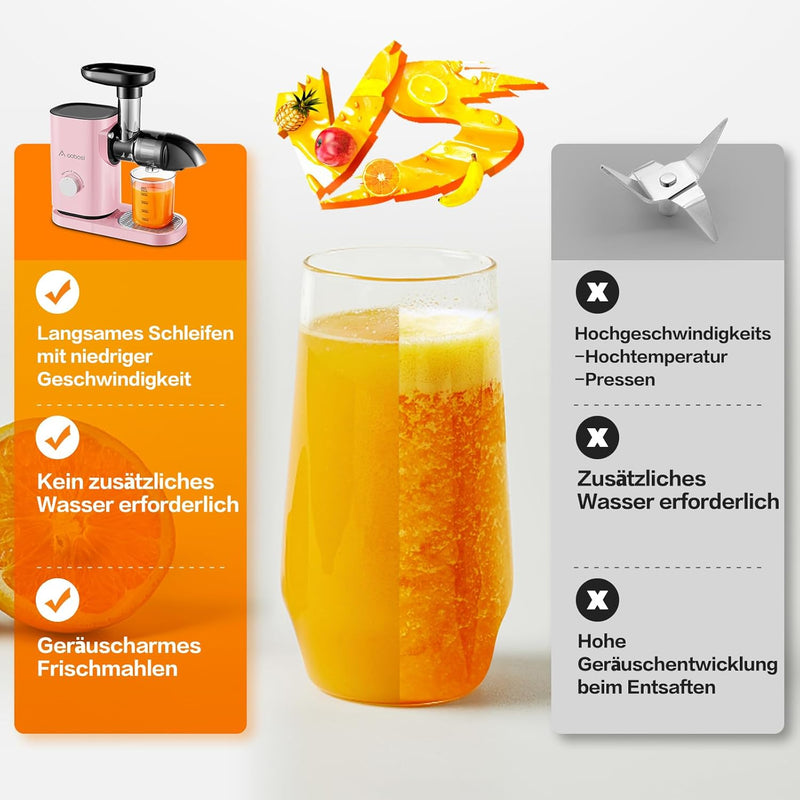 Aobosi Slow Juicer Entsafter Gemüse und Obst Profi Entsafter mit Ruhiger Motor & Umkehrfunktion & Sa