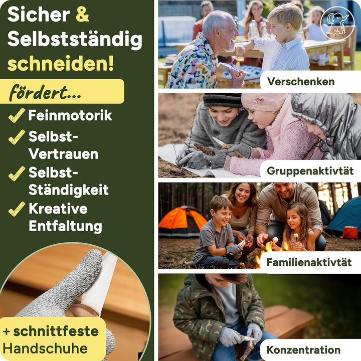 Eli® Schnitzmesser für Kinder mit Schnitzholz und Ledertasche ab 8 Jahre - hochwertiges Kindermesser