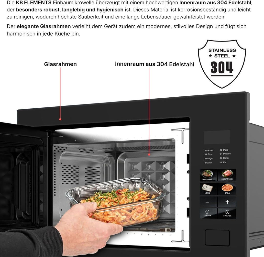 Einbaumikrowelle 60 cm | Einbau Mikrowelle 25 Liter | Full Touch | 1200W Grill | Glasrahmen | Edelst