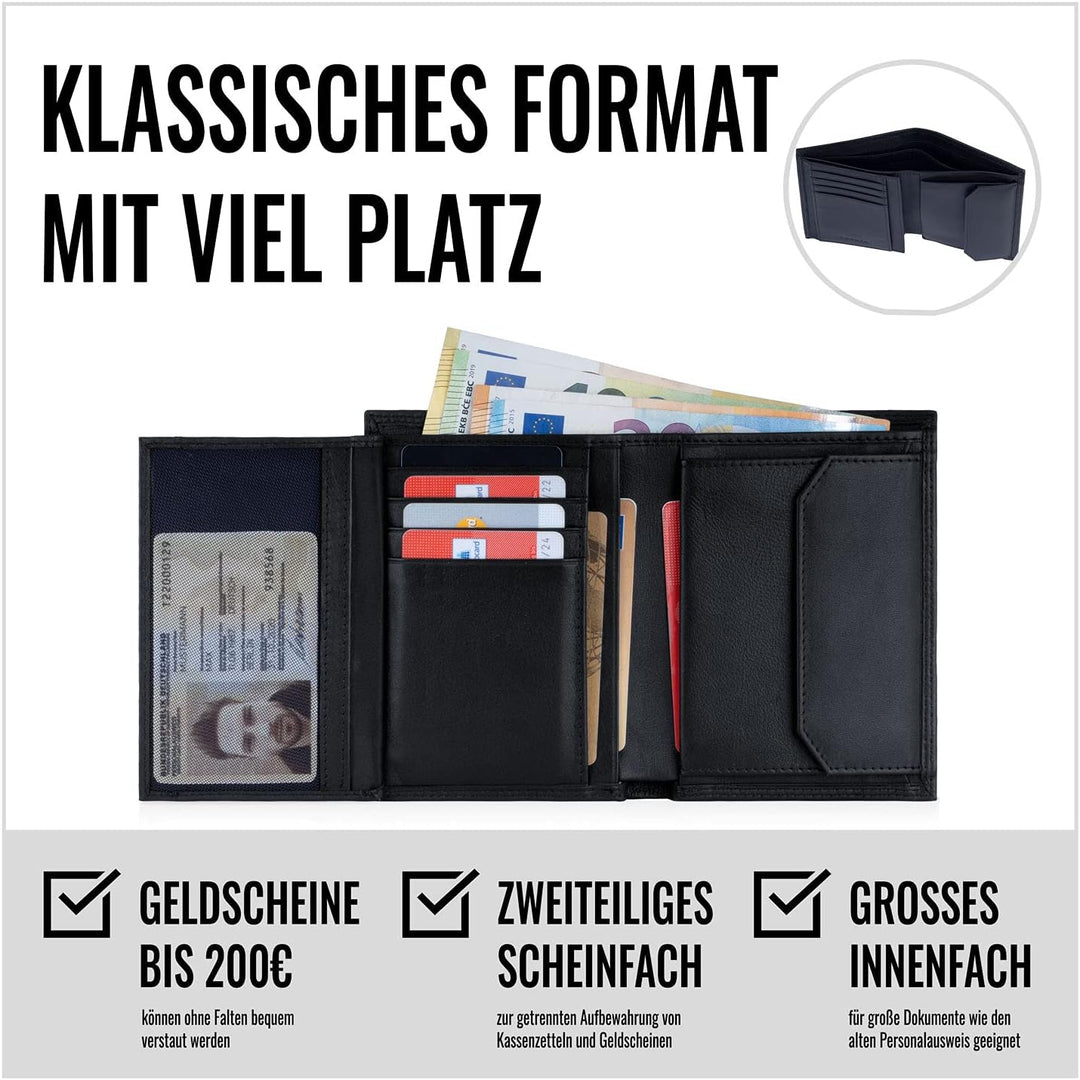 KORUTA Leder Geldbörse Herren mit RFID Schutz I Portemonnaie Gross mit Münzfach I 13 Fächer I Echtle