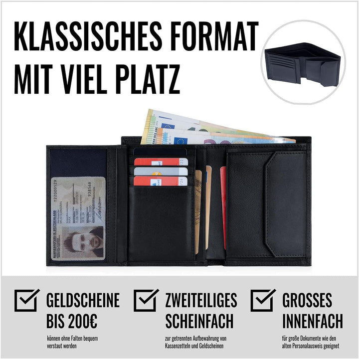 KORUTA Leder Geldbörse Herren mit RFID Schutz I Portemonnaie Gross mit Münzfach I 13 Fächer I Echtle