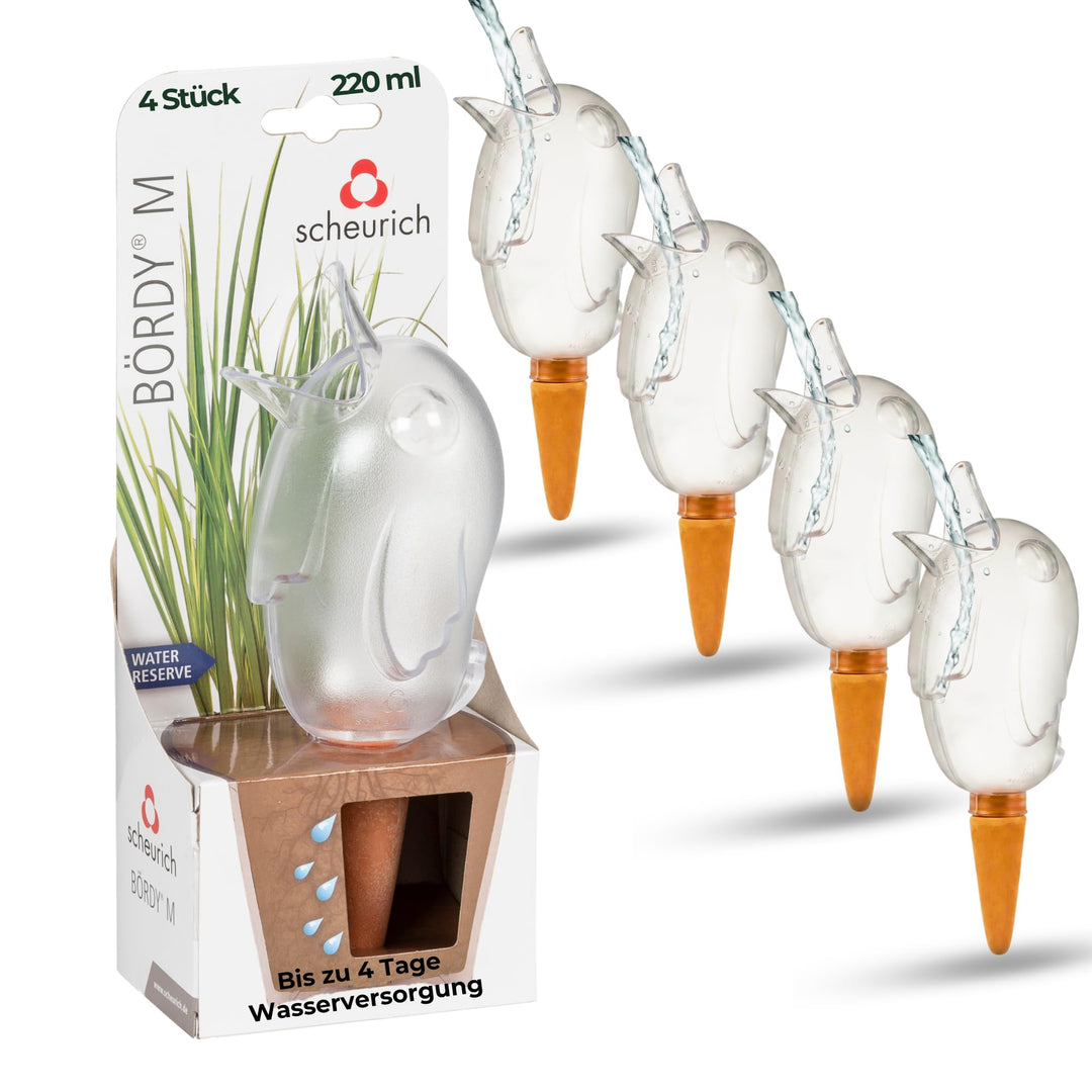 Scheurich 4er-Set Bewässerungskugel 220ml Transparent Wasserspender Bördy M (Klar) Wasserspeicher Tr