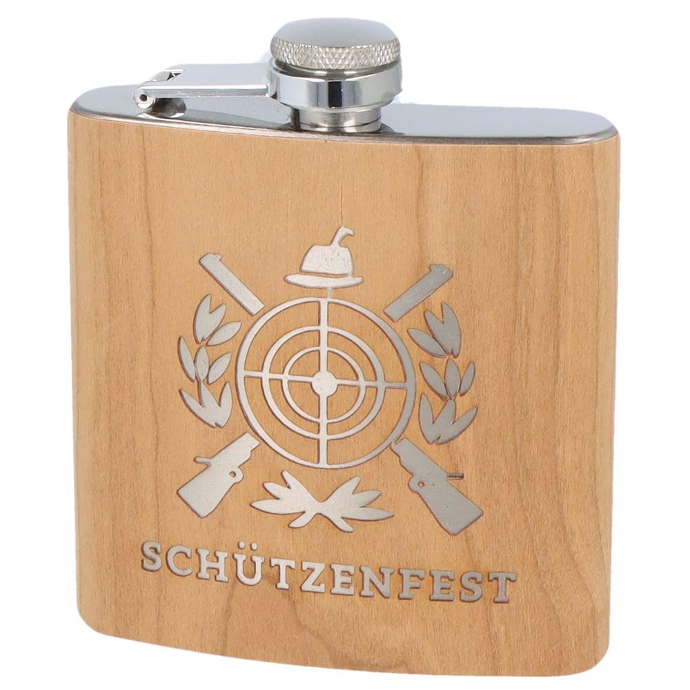 Spruchreif | Flachmann mit Gravur für Schützenfest – Edelstahl-Flachmann mit Holzummantelung | Gesch