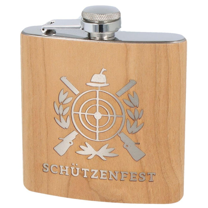 Spruchreif | Flachmann mit Gravur für Schützenfest – Edelstahl-Flachmann mit Holzummantelung | Gesch