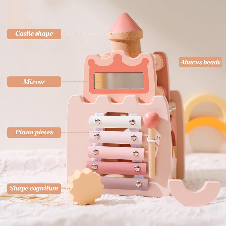 Promise Babe Montessori Spielzeug Baby Holzspielzeug,5 in 1 Rosa Schloss Lernspielzeug Motorikwürfel